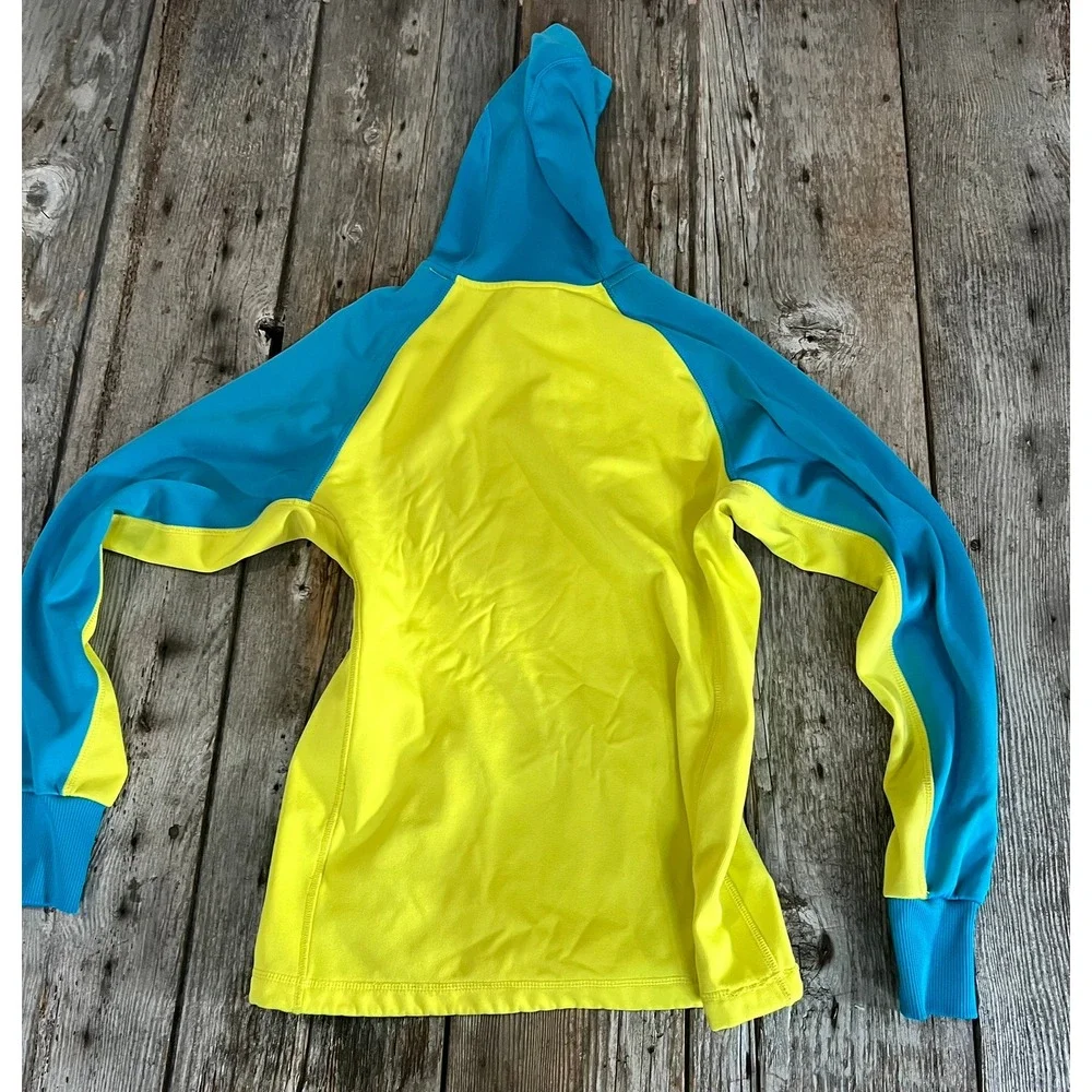 Nike Therma-FIT Hoodie Womens Small Neon Yellow Blue Colorblock Swoosh Pullover